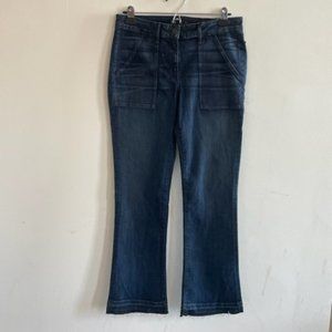 NWT 3x1 Military Crop Flare Baby Gunner Jeans Size 28 Dark Blue Distressed Hem